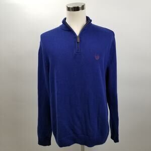 Chaps Blue Ribbed Knit Heavier Type Cotton Sweater 3/4  Zip Nice! Size L